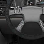 MEWANT Suede Steering Wheel Cover for Chevy Silverado 1500 2003-2006 DIY Hand-Stitched Non-Slip Grip Black Embossed Wrap