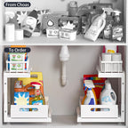 Under Sink Organizer, 2-Tier Premium Metal Pull-Out Racks with Adjustable Height, Heavy Duty Sliding Bin for Bathroom and Kit