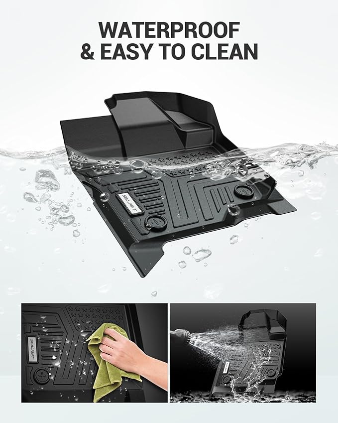 SEALIGHT Ford F150/F150 Lightning Floor Mats - Custom Fit for 2015-2025 2026 Supercrew Models, All Weather Protection, Easy to Clean TPE, 3D Scanning, Non-Slip, Waterproof, Odorless, High Edge Design