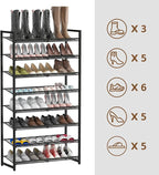 Shoe Rack, 8-Tier Metal Shoe Organizer, Tall Shoe Rack for Closet,entryway,Garage, with Adjustable Flat or Angled Shelves, 32
