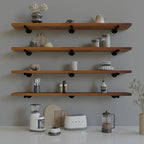 Industrial Pipe Wall Wood Shelves,Real Wooden Shelves 48" in Walnut Color with 1.2" Extra Thickness, Modern Floating Shevles