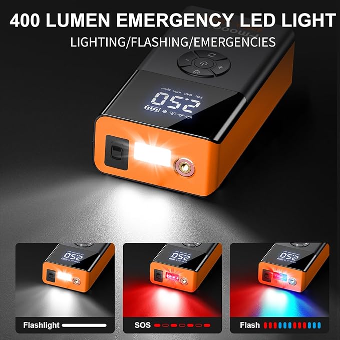 Jump Starter with Air Compressor, 4000A 180PSI, Portable Car Battery Jump Starter (All Gas/12L Diesel) 12V Automobile Jump
