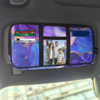 Marble Car Sun Visor Organizer, Multi-Pocket Truck Visor Organizer Car Sun Storage Pocket Pouch Case Bag with Velcro Straps for Sunglasses, Cards, Pens and Document Machine Washable
