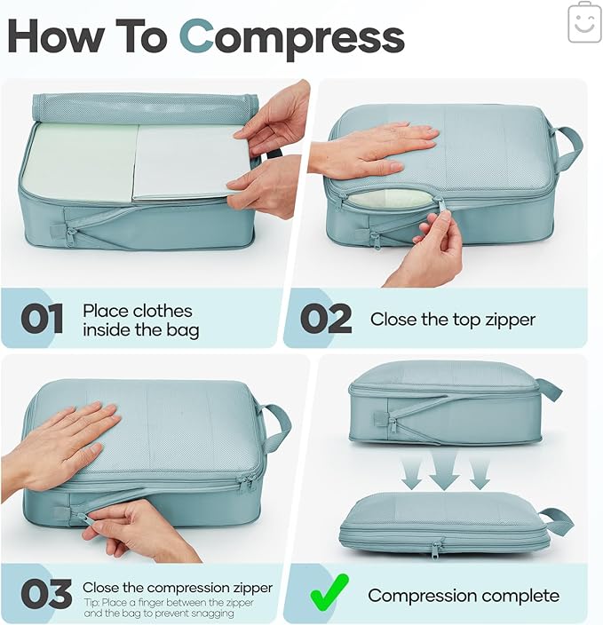 Veken 11 Set Compression Packing Cubes for Travel Essentials,Compressible Expandable Large Luggage Suitcase Organizer Bags fo