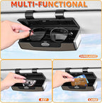 Car Sunglasses Holder for Sun Visor, Button Leather Eyeglass Hanger and Interior Storage Box