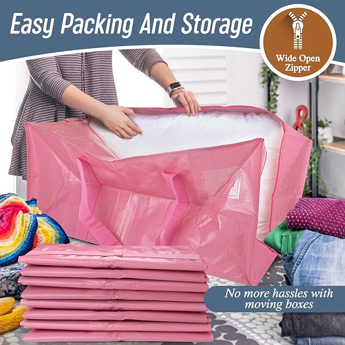 6 Pack Extra Heavy Duty Large Moving Bags with Strong Zipper & Comfortable Handles, Sturdy & Durable Clothes Storage Bags Tot