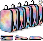 5 Pack Compression Packing Cubes for Travel Space Saving Cubes Luggage Organizer for Suitcase(Watercolor,S)