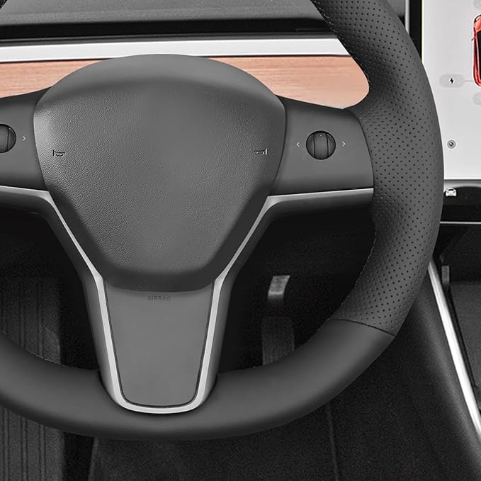 MEWANT Tesla Model 3/Model Y Hand Stitched Steering Wheel Cover for Tesla Model 3 2017-2023 / Model Y 2020-2023 for Tesla Model 3/Y Accessories