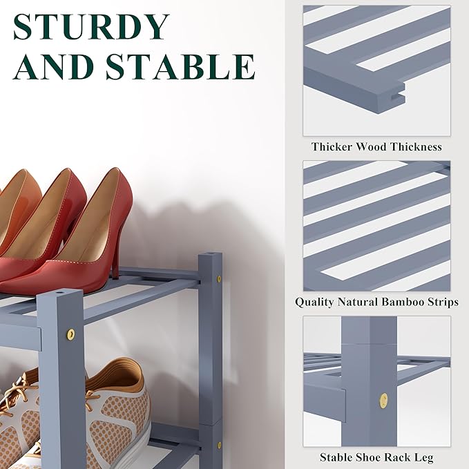 Smiry Shoe Rack, 6 Tier Small Bamboo Shoe Organizer, Stackable Free Standing Wooden Shoe Storage Shelf for Closet, Entryway, 