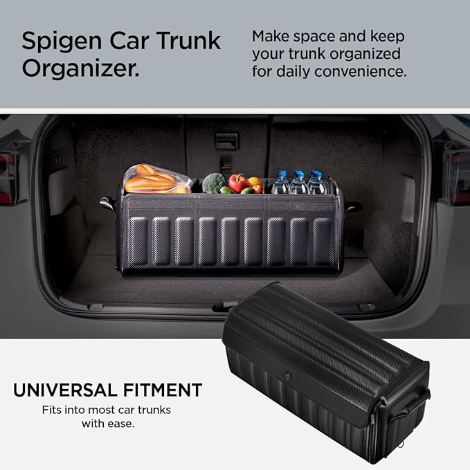 Spigen Trunk Organizer Collapsible Heavy Duty Foldable with Lid for SUV, Model Y juniper (2025/26),