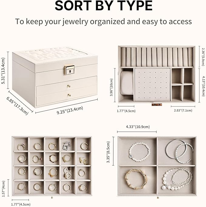 Greenfeather Jewelry Boxes for Women, Jewelry Organizer Box with Lid 3 Layers for Necklaces Rings Earrings and Bracelets Box 