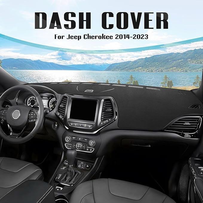 FIILINES Dash Cover for 2014-2023 Jeep Cherokee, Dashboard Mat Accessories Dash Cover Sunshade Nonslip Mesh Protector No Glar