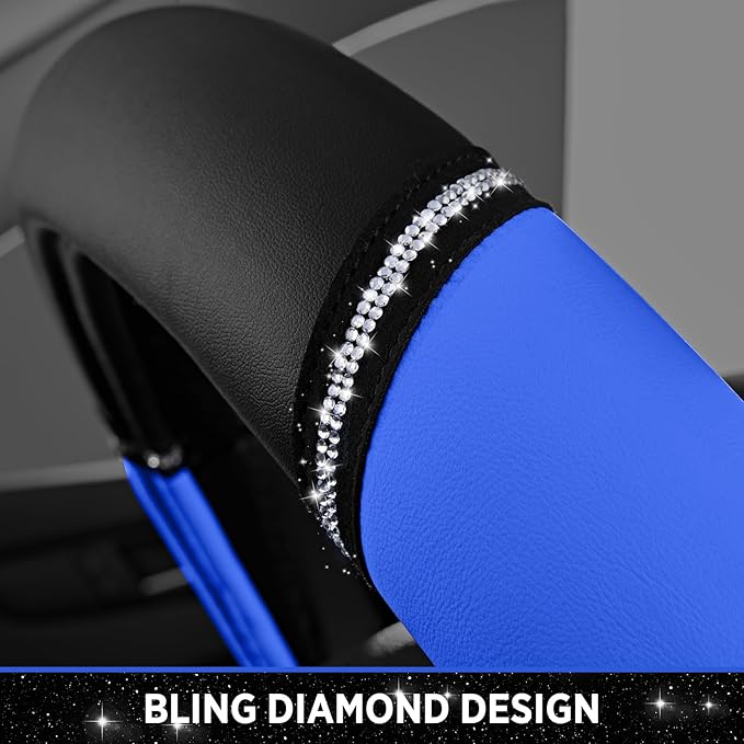 Road Comforts Leather Steering Wheel Cover - Made with PVC Leather - Anti-Slip, Universal Fit 14 1/2 inches to 15 inches - Bl