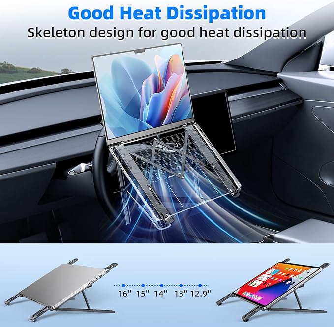 Angle Adjustable Car Steering Wheel Laptop Holder,Foldable Laptop Stand for car,Metal Car Laptop Riser | Car Reading Stand | Car Tablet Holder, Multipurpose Travel Car Accessories (Gray)