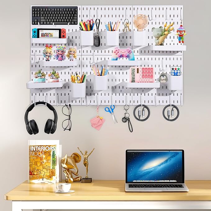 6-Pack PegBoard Wall Organizer, 11"X11" PegBoard, Include 48 Pcs Peg Board Accessories, Multi-Surface Storage Solution For Ro