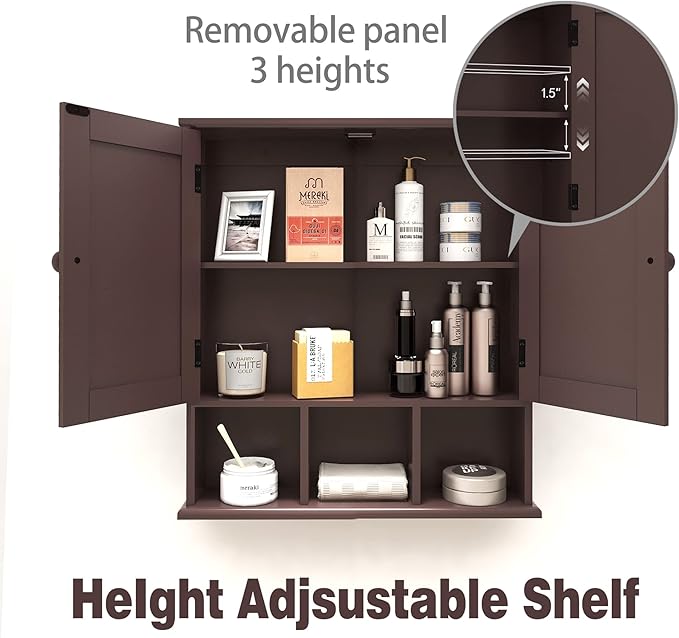 TaoHFE Brown Medicine Cabinets,Bathroom Wall Cabinet with 2 Door Adjustable Shelves,Over The Toilet Storage Cabinet,Espresso 