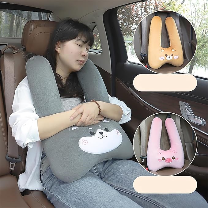 Generic Car Seat Belt Pillow and Adjuster Kit for Kids, Travel Pillow Headrest Neck Support Cushion Seatbelt Cover and Safety Strap Protection Pad for Body Protector Rest (Dino)