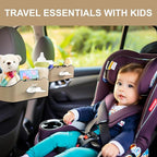 Mu&Ti Back Seat Car Organizer,4+2 in 1 Multifunctional Car Back Seat Storage Box with 2 Cup Holders, Tissue Box and Hook - Ideal for Kids and Travel(Beige)