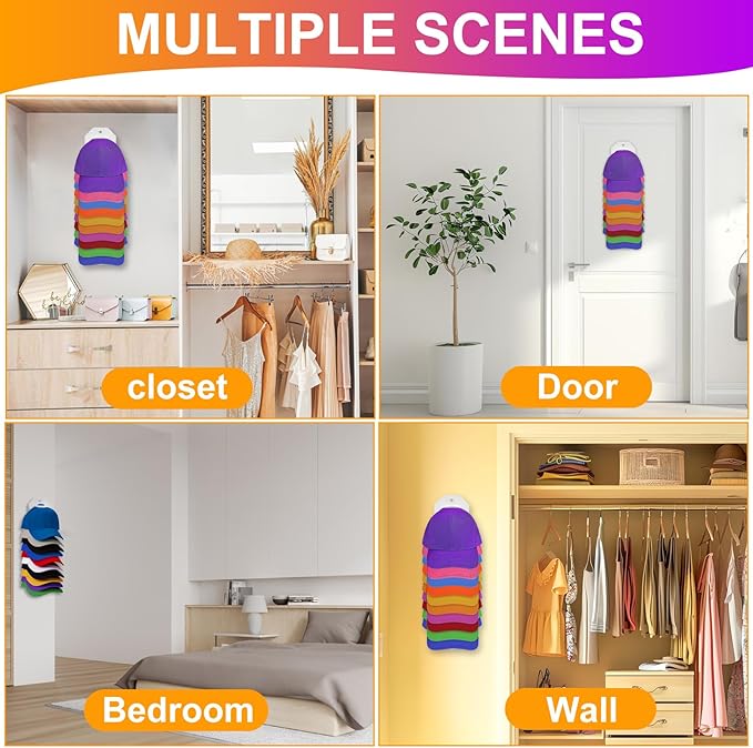 Hat Organizer for Baseball Caps, 2 Pack Hat Rack for Wall, Wall Mounted Adhesive Cap Rack, Hat Holder Hanger Hold Up to 20 Ca