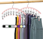 Legging Organizer for Closet, Metal Yoga Pants Hangers 2 Pack w/10 Clips Holds 20 Leggings, Space Saving Hanging Closet Organ