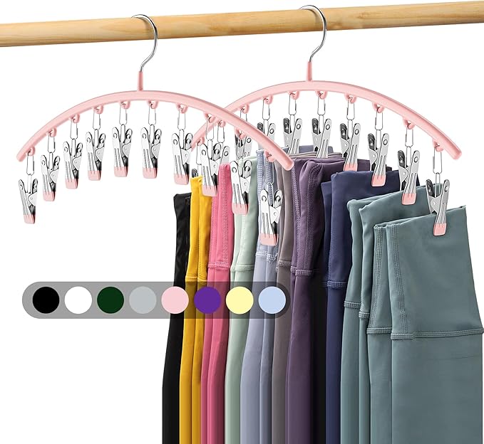 Legging Organizer for Closet, Metal Yoga Pants Hangers 2 Pack w/10 Clips Holds 20 Leggings, Space Saving Hanging Closet Organ