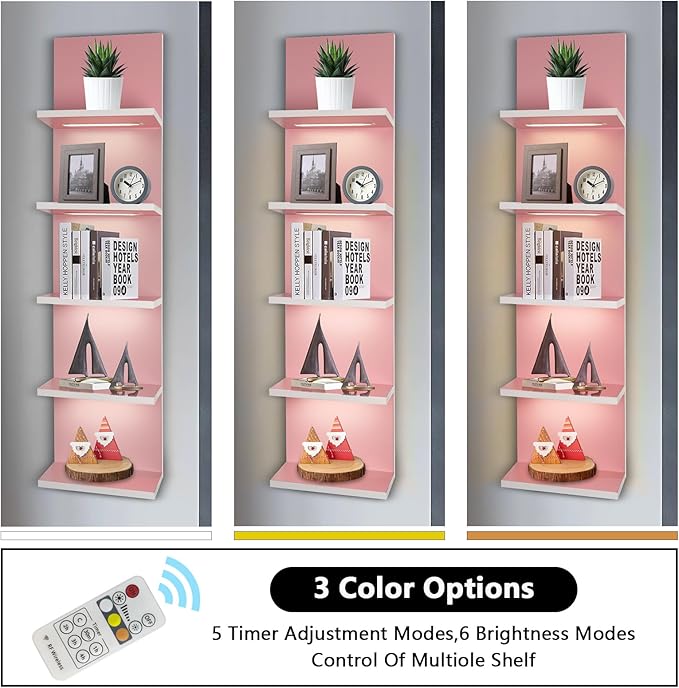 5 Tier Pink Wall Shelf Unit, Pink Shelves, Wall Shelves for Bathroom,Bedroom, Vanity Shelves, Wall Mount Vertical Lack Shelf 