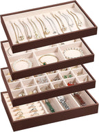 LANDICI Stackable Jewelry Organizer Trays 4 Set,PU Leather Jewelry Organizer Drawer,Jewelry Storage Display Tray for Earring 