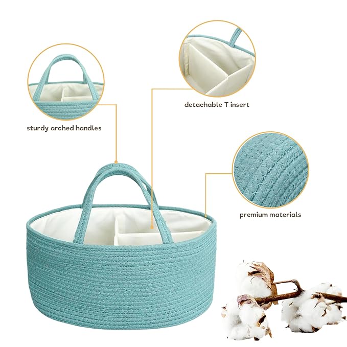 luxury little Diaper Caddy Organizer, Large Cotton Rope Nursery Baby Basket, Changing Table Organizer for Baby Diaper Storage