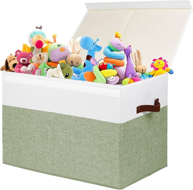 Gowee Large Toy Storage Box with Lid, Sturdy Toys Storage Chest Bin Organizer Basket with Dividers for Kids, Boys, Girls, Nur