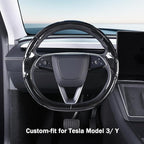 Steering Wheel Cover for Tesla Model 3 2024-Present Highland/Tesla Model Y Juniper 2025-Present, Carbon Fiber Steering Wheel Cover for Tesla Model 3 Highland/Y Juniper Accessories, Glossy Black