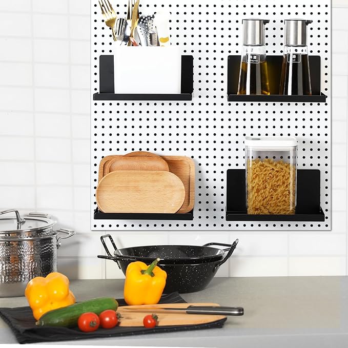 Therwen 4 Pack Magnetic Pegboard Shelves Wall Organizer Metal Pegboard Shelf Steel Tray Accessories Organizing Tools for Craf