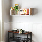 White Rattan Wall Shelf, Wooden Hanging Bookshelf Storage, Cute Nursery Shelves Wall Mounted, Boho Decorative Floating Shelve