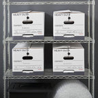 STAPLES Storage & Filing Box, Heavy-Duty with Handles & String-Button Lid, Letter Size Documents, Stackable, 4-Pack, White/Gr