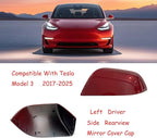 Compatible with Tesla Model 3 Side Mirror Cover Replacement 2017 2018 2019 2020 2021 2022 2023 2024 2025, Left Side Rearview Mirror Cover Cap for Model 3 Accessories(red)