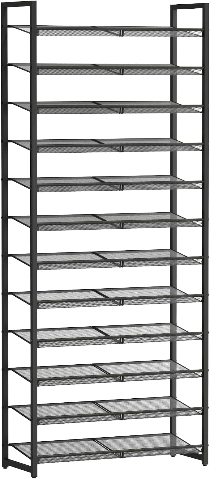 Shoe Rack, 12-Tier Metal Shoe Organizer, Tall Shoe Rack for Closet,entryway,Garage, with Adjustable Flat or Angled Shelves, 5