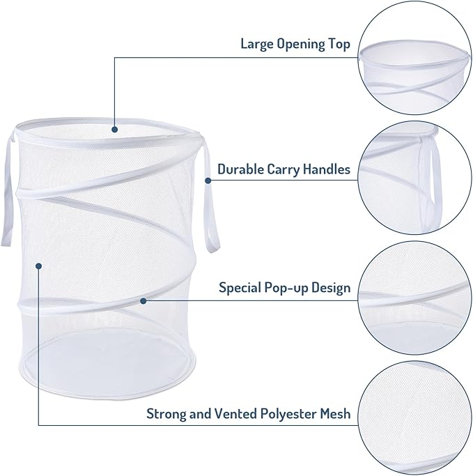 Seiritex Mesh Popup Laundry Hamper 115L Collapsible Laundry Basket Extra Large Capacity Foldable Clothing Storage Basket with