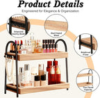 2-Tier Large & Medium Perfume Organizer with 8 Hooks for Jewelry, Bathroom Countertop & Vanity Tray Makeup Shelf - Space Savi