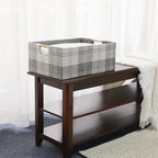 Fabric Storage Bin Box Collapsible Cotton Linen Storage Cube with Wooden Handles Rectangular Decorative Home Organizer Clothe