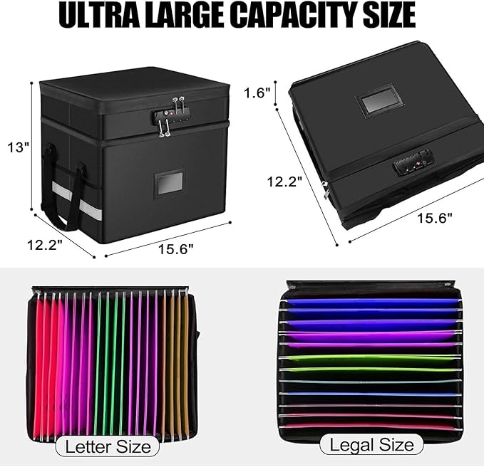 2 Layer Fireproof Document Box with Lock, File Box Water-Resistant File Organizer File Cabinet, Portable File Organizer Docum