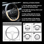 Valleycomfy Microfiber Leather Steering Wheel Covers Universal 15 inch （Beige）