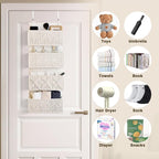 janebeauties Over the Door Organizer Macrame Boho Nursery Storage with 4 Large Woven Pockets, Hanging Basket for Bathroom, Nu