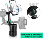 THIS HILL 2-in-1 Cup Holder and Cell Phone Holder - with 360° Rotating Stand and Adjustable Base for All iPhone Models and Sm