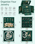 AKOZLIN 4-Tier Jewelry Box Leather Jewelry Storage Organizer with 3 Drawers Lockable for Women Girls Ring Necklace Earring Br
