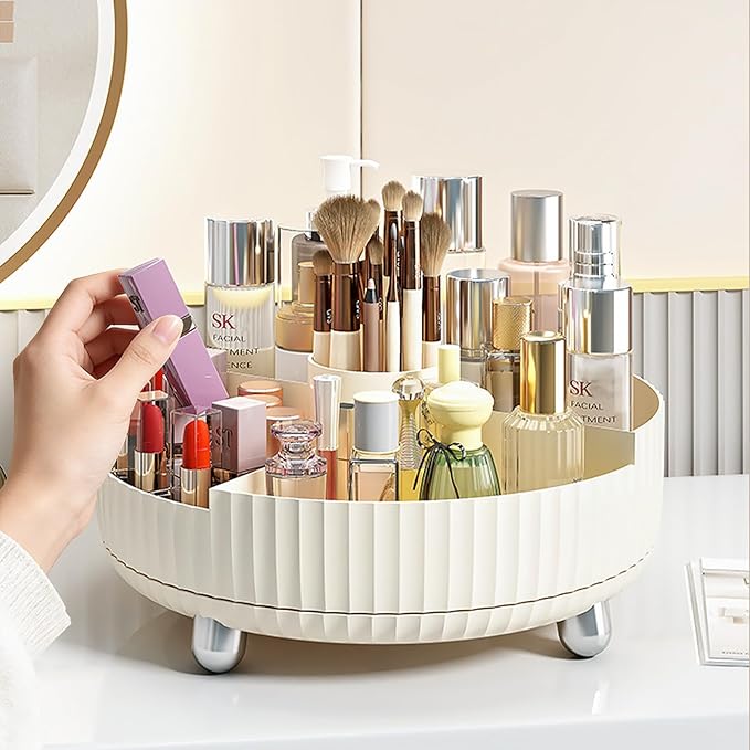 Anyoifax Makeup Perfume Organizer Tray with Divider 360 Degree Rotating Lazy Susan Skincare Lotion Organizer Spinning Cosmeti