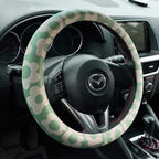 Microfiber Leather Steering Wheel Cover 14.5-15 inch, Green Floral Design, Anti-Slip Rubber Inner, Universal Fit for Cars, Tr
