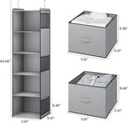 YOUDENOVA Hanging Closet Organizer, 5 Tier Hanging Closet Shelves with 6 Side Pockets and 2 Drawers, Light Grey