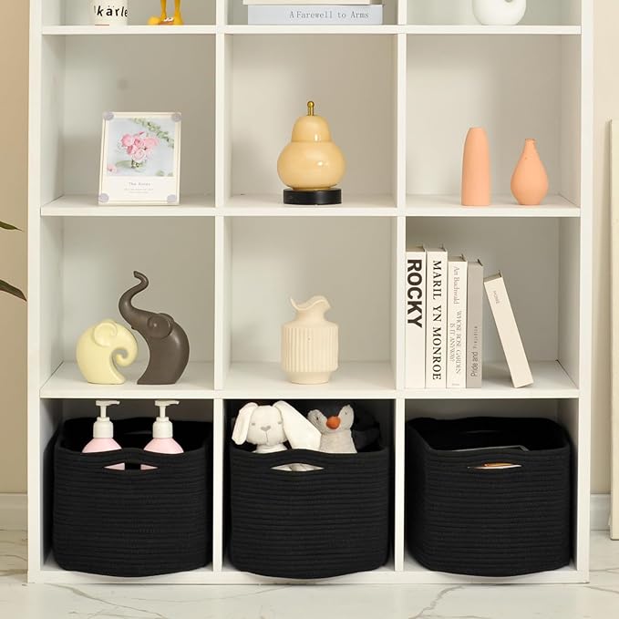 ICERZCZ Large Storage Baskets for Organizing Shelves, Woven Cotton Rope Bins for Baby Nursery Organization, Book Toy Towel Or