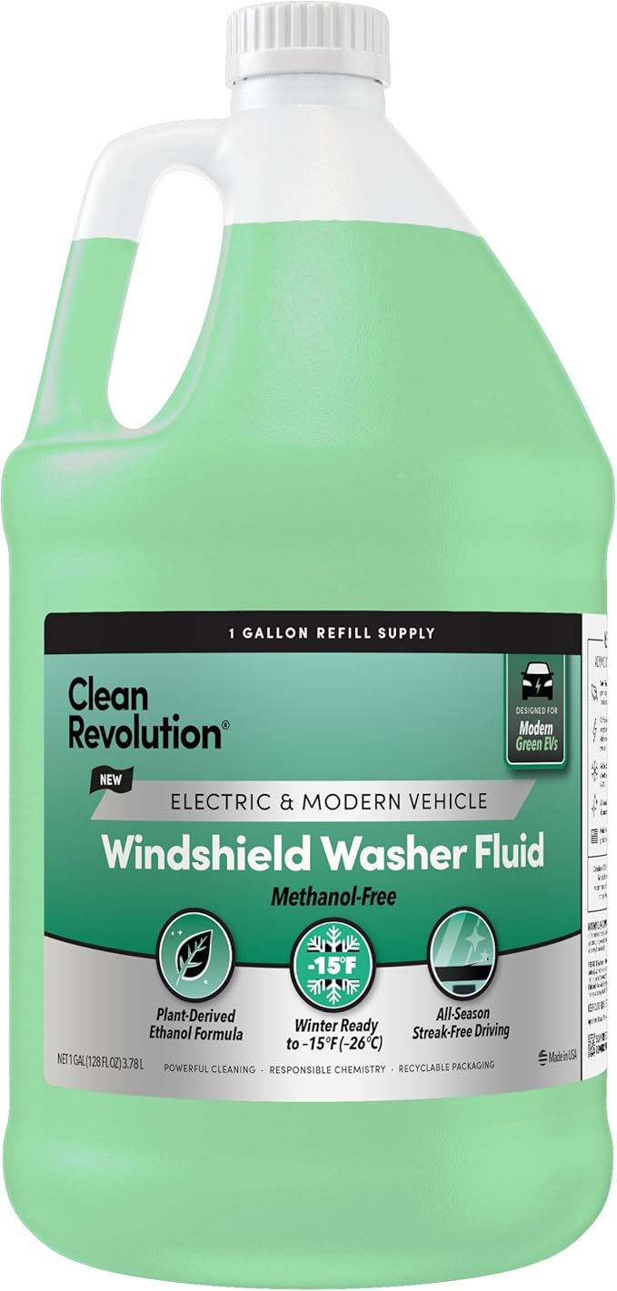 Clean Revolution EV Windshield Washer Fluid, 128oz, 100% Methanol-Free, Winter Ready up to -15F, Compatible with Electric Veh