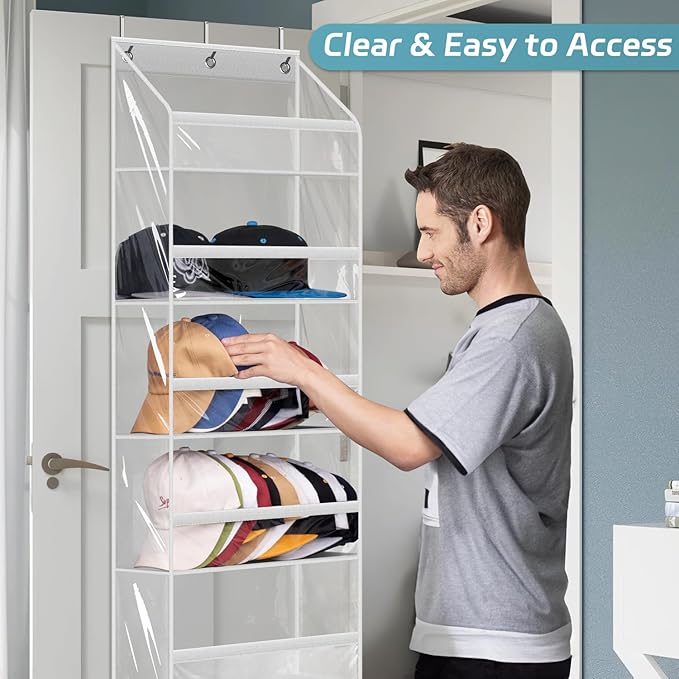 AOODA Clear Over the Door Hat Racks for Baseball Caps, Large Holds up to 72 Caps Hat Storage Organizer for Closet Wall, Deep 