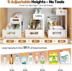 1-Pack Under Sink Organizers and Storage,2-Tier L Shape Pull Out Cabinet Organizer With Round Tube Slide Rails,Hight Adjustab